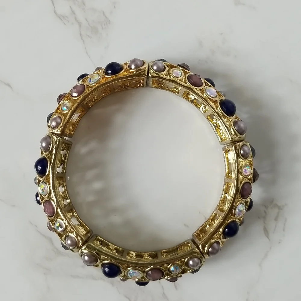 Gold tone and multi colored stone Bracelet and Earring Set